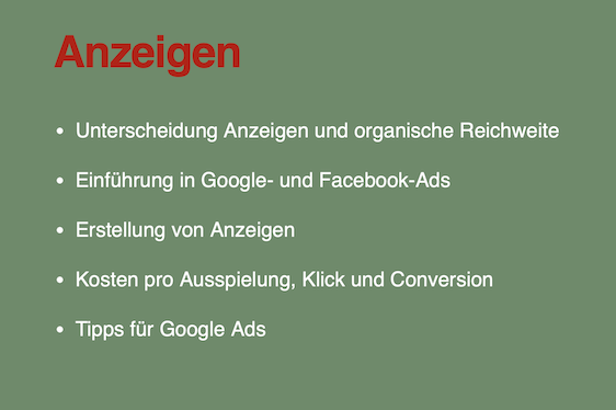 Anzeigen im Marketing Positionierung